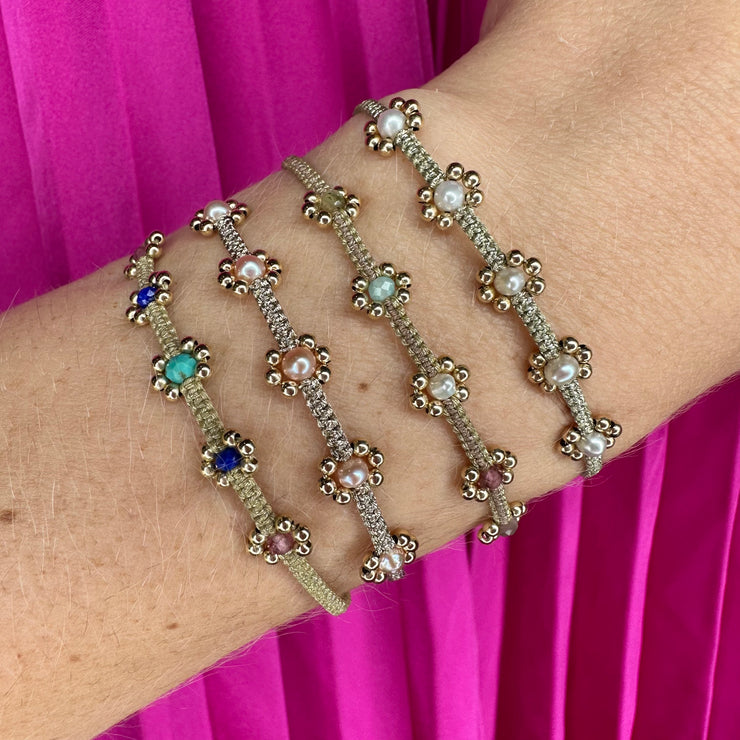 Pulsera Lilac Hecha a Mano Con Piedras Semi-Preciosas y Oro