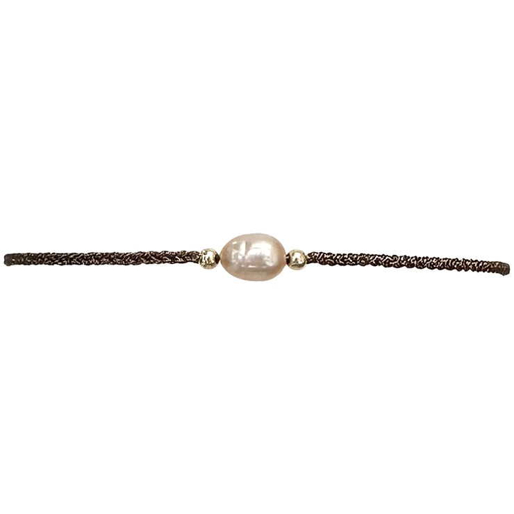 Pulsera Cocoa Hecha a Mano En Tonos Marrones Con Perla Natural y Bolitas De Oro