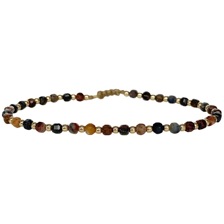 Pulsera Scarlett Hecha a Mano con Piedras de Pietersita y Cuentas de Oro