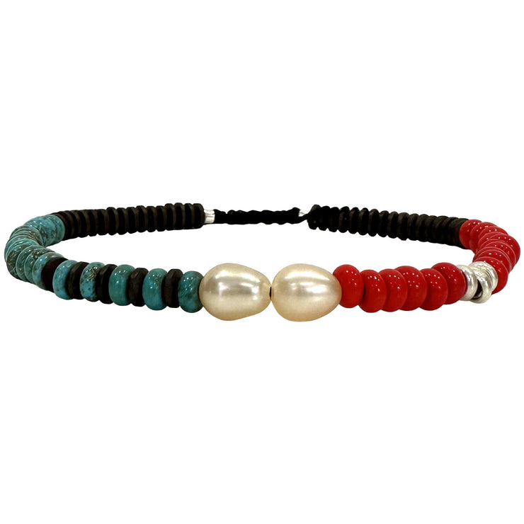 Pulsera de Hombre en Turquesa y Rojo con Perlas