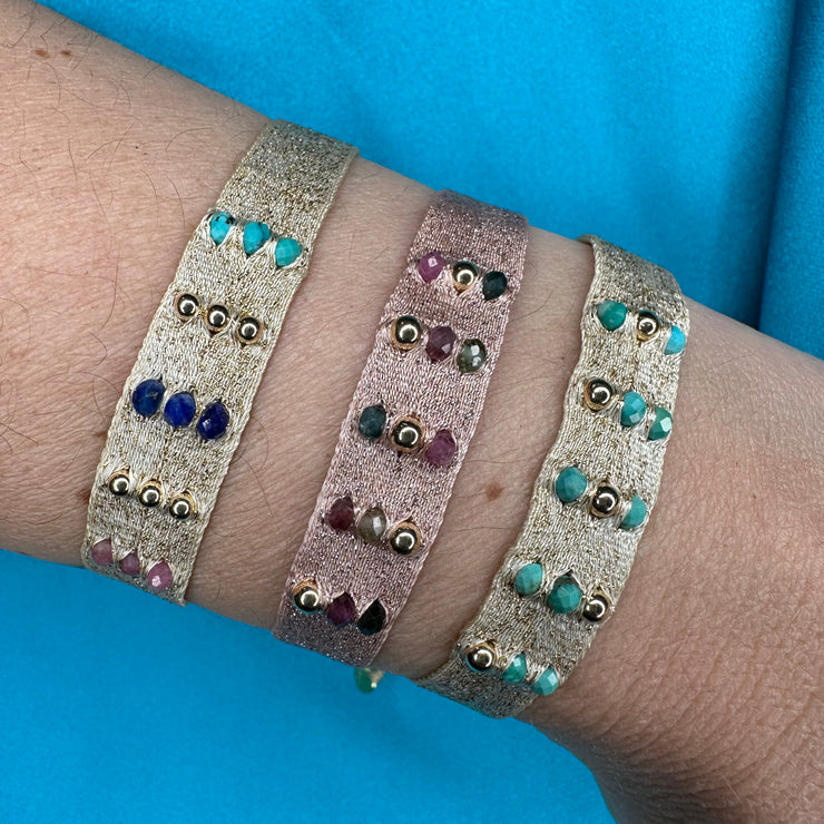 Pulsera Vienna  Hecha A Mano Con Watermelon Turmaline Y Cuentas De Oro