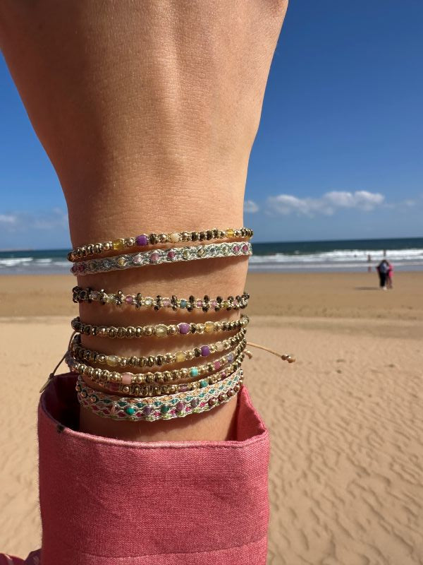 Pulsera Spark Hecha a Mano Con Piedras Semipreciosas De Turmalina Sandía