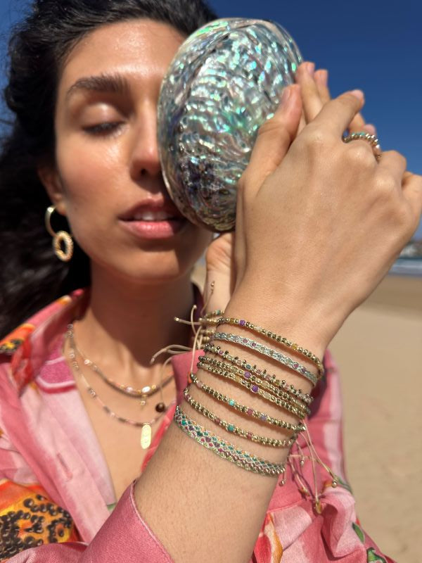 Pulsera Spark Hecha a Mano Con Piedras Semipreciosas De Turmalina Sandía