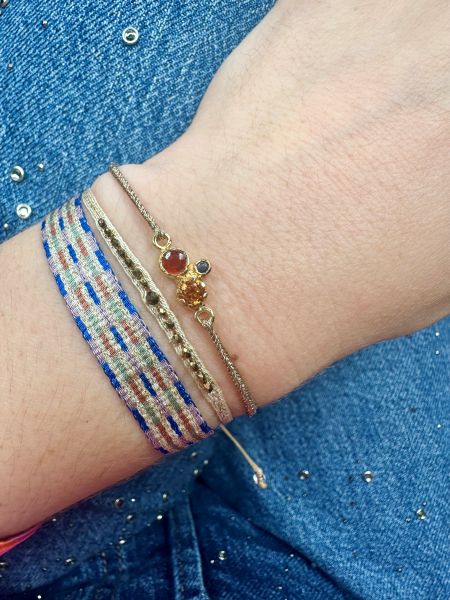 Pulsera Frida Hecha a Mano con Hematitas Facetadas y Piedra Obsidiana Dorada