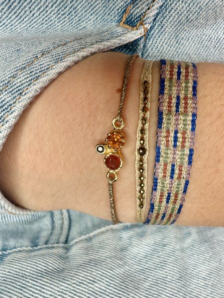 Pulsera Frida Hecha a Mano con Hematitas Facetadas y Piedra Obsidiana Dorada