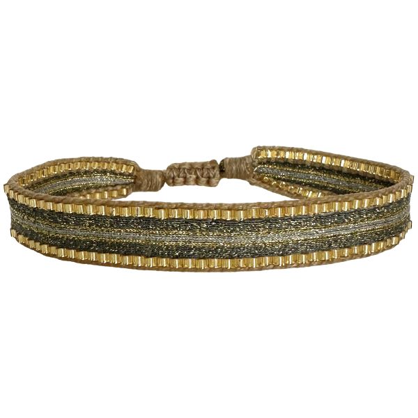 Pulsera Kenia Hecha a Mano en Color Verde Oliva y Dorado
