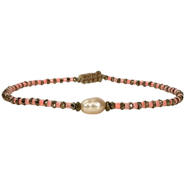 Pulsera de Lujo Hecha a Mano en Tonos Rosa Neón Con Una Perla De Agua Dulce