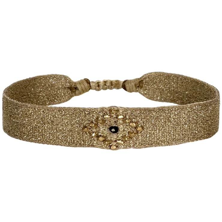Pulsera Golden  Tejida a Mano con 160 Hilos  Piedra de Espinel  y Detalles Dorados