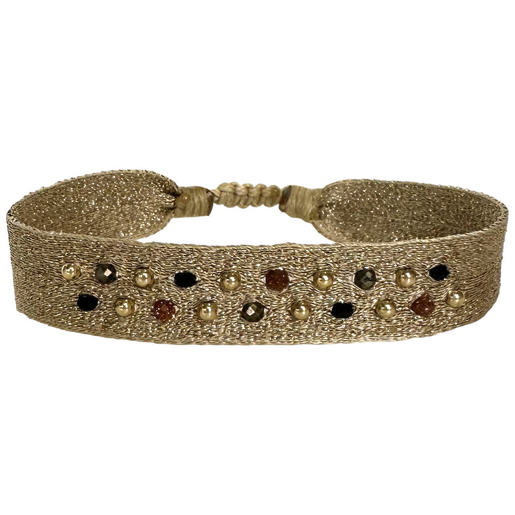 Pulsera Tejida a Mano  París con Piedras Preciosas y Detalles Dorados en Tonos Dorados
