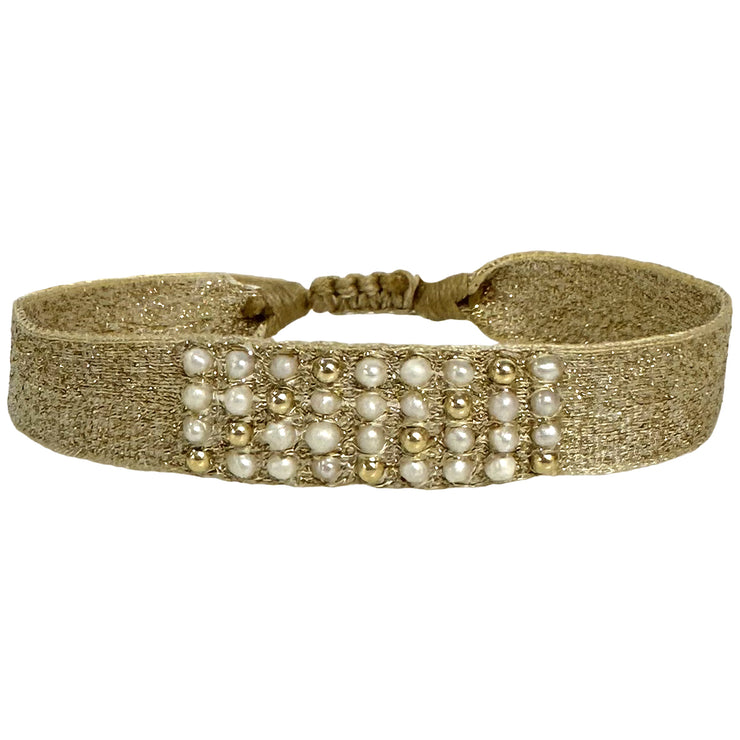 Pulsera Rosario Hecha A Mano Con Perlas Y cuentas De Oro