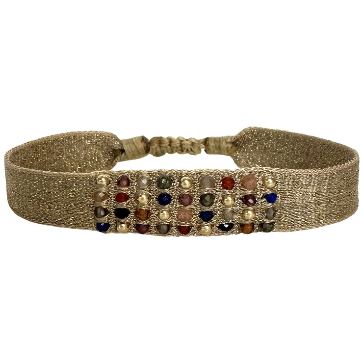 Pulsera Rosario Hecha a Mano con Piedras Preciosas Naturales Mezcladas y Oro