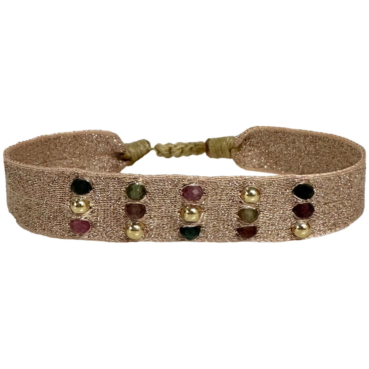 Pulsera Vienna  Hecha A Mano Con Watermelon Turmaline Y Cuentas De Oro