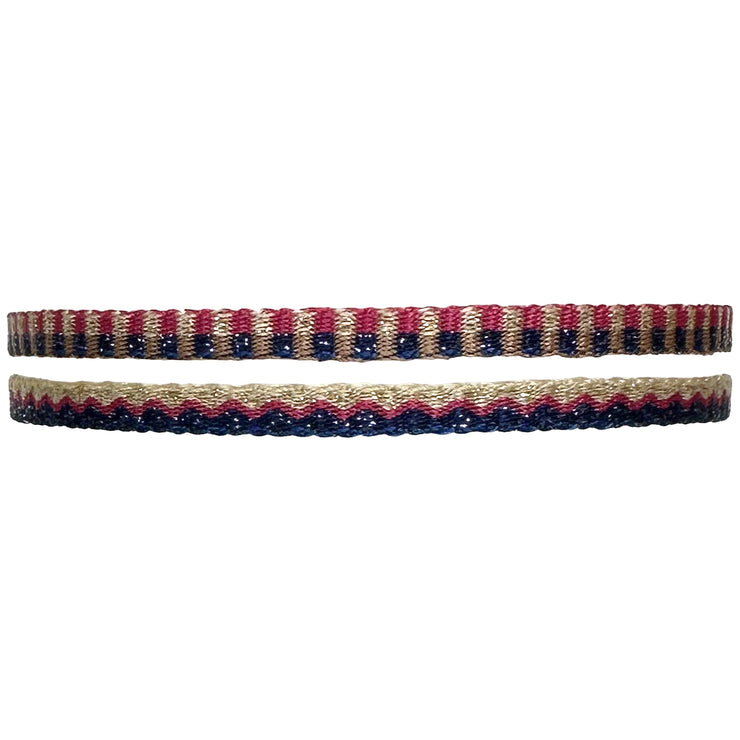 Conjunto de Dos Pulseras Hechas a Mano en Color Beige, Fucsia y Azul