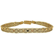 Majestuosa Pulsera Tejida a Mano en Tonos Neutros con Piedras Semipreciosas y Cuentas de Oro