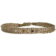Majestuosa Pulsera Tejida a Mano en Tonos Neutros con Piedras Semipreciosas y Cuentas Doradas