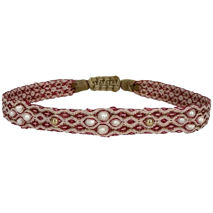 Pulsera Rombo Hecha a Mano con Perlas y Oro