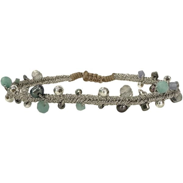 Pulsera Natura Hecha a Mano En Tonos Plateados Con Detalles Azules