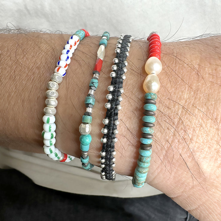 Pulsera de Hombre en Turquesa y Rojo con Perlas