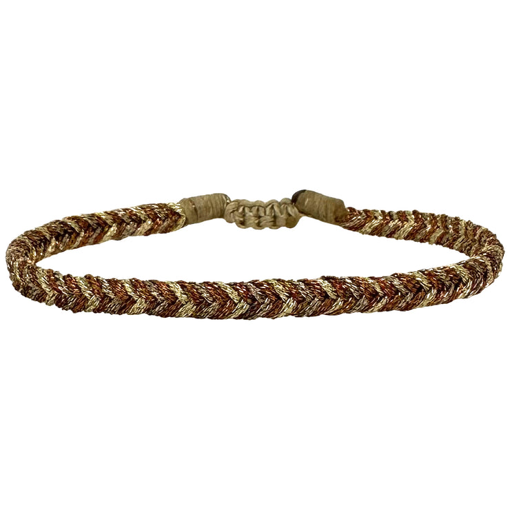 Pulsera Trenza Hecha a Mano en Tonos Cobre, Naranja y Dorado