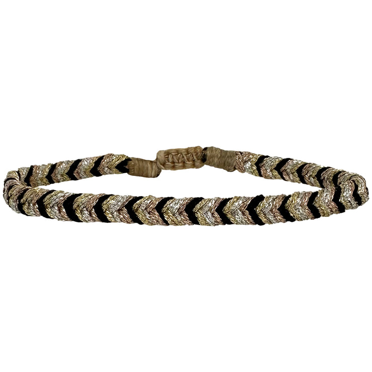 Pulsera Trenza Hecha a Mano en Tonos Negro, Plata y Oro Rosa