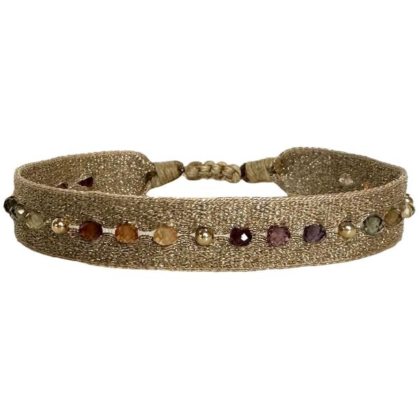 Pulsera Dorada Tejida a Mano con Piedras Semipreciosas Tundra Shappire y Cuentas de Oro