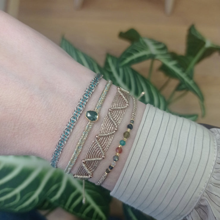 Pulsera Básica Hecha a Mano en Tonos Verde, Cobre y Beige