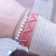 Pulsera Brillante Hecha a Mano en Tonos Verdes y Rosados