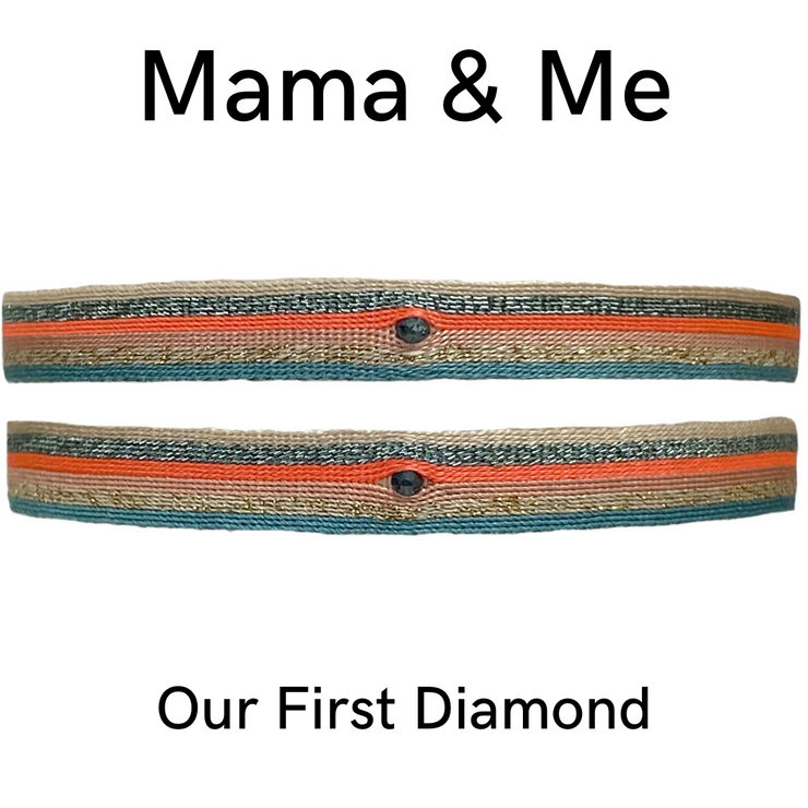 Set Mama & Yo De Dos Pulseras Hechas a Mano Con Detalle De Diamante Azul