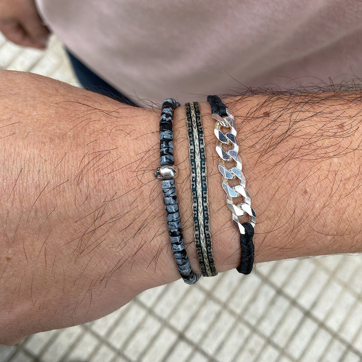 Pulsera Curve Hecha A Mano Con Detalle De Cadena De Plata Para Él