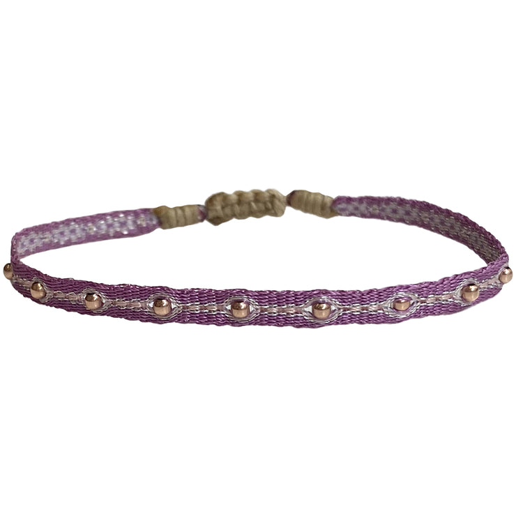 Pulsera Hecha a Mano en Tonos Morado Con Detalles En Oro Rosa
