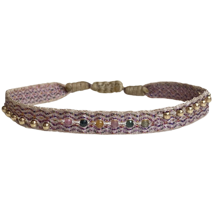 Pulsera Majestic En Tonos Lila Con Detalle De Piedras Semi-Preciosas y Oro