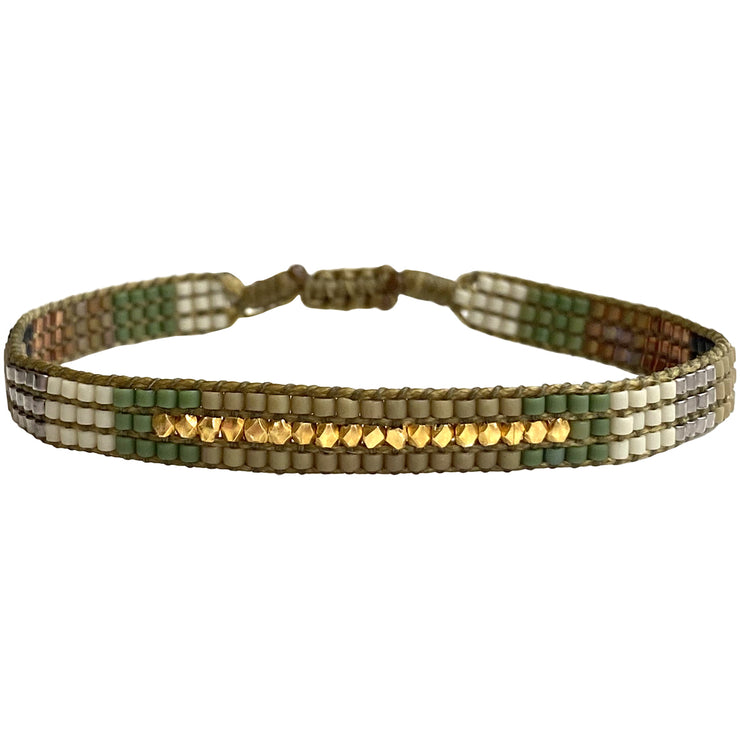 Pulsera Miyuki En Tonos Verdes Para Hombre Con Detalles En Oro