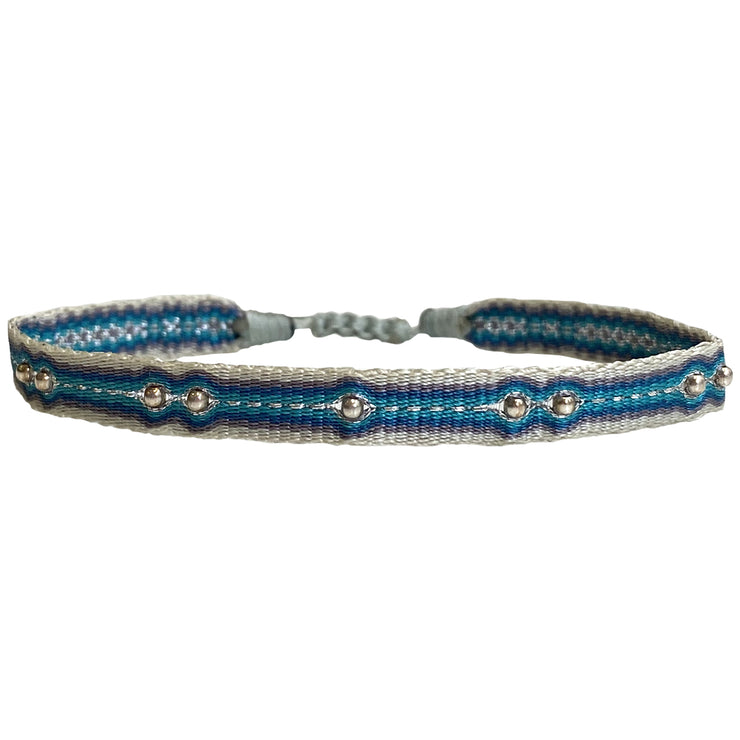 Pulsera En Tonos Azules Con Detalles En Plata Para Hombre