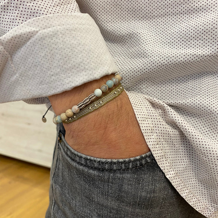 Pulsera Rock Con Piedras de Jaspe y Plata Para Hombre