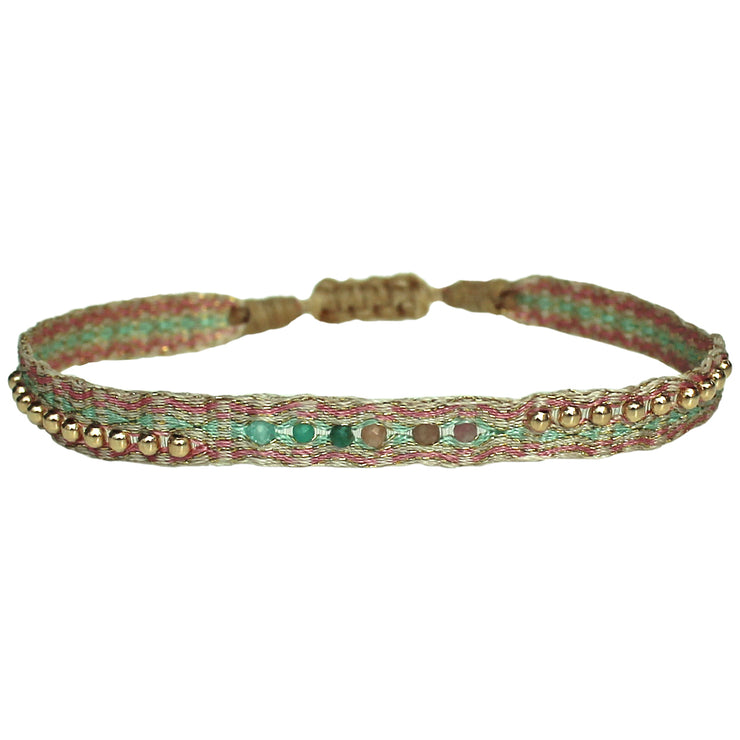 Pulsera Majestic En Tonos Rosados Con Detalles De Piedras Semi-Preciosas y Oro