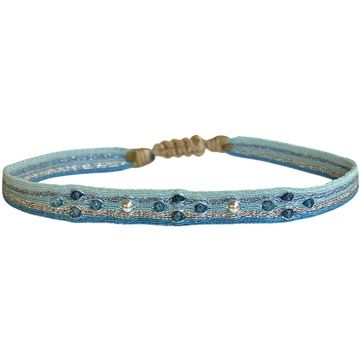 Pulsera Hecha a Mano Rombo con Piedras De Aguamarina y Plata